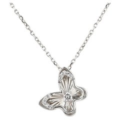 14K White Gold Floral 0.06Cts Diamond Pendant Necklace