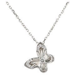 14K White Gold Floral 0.06Cts Diamond Pendant Necklace