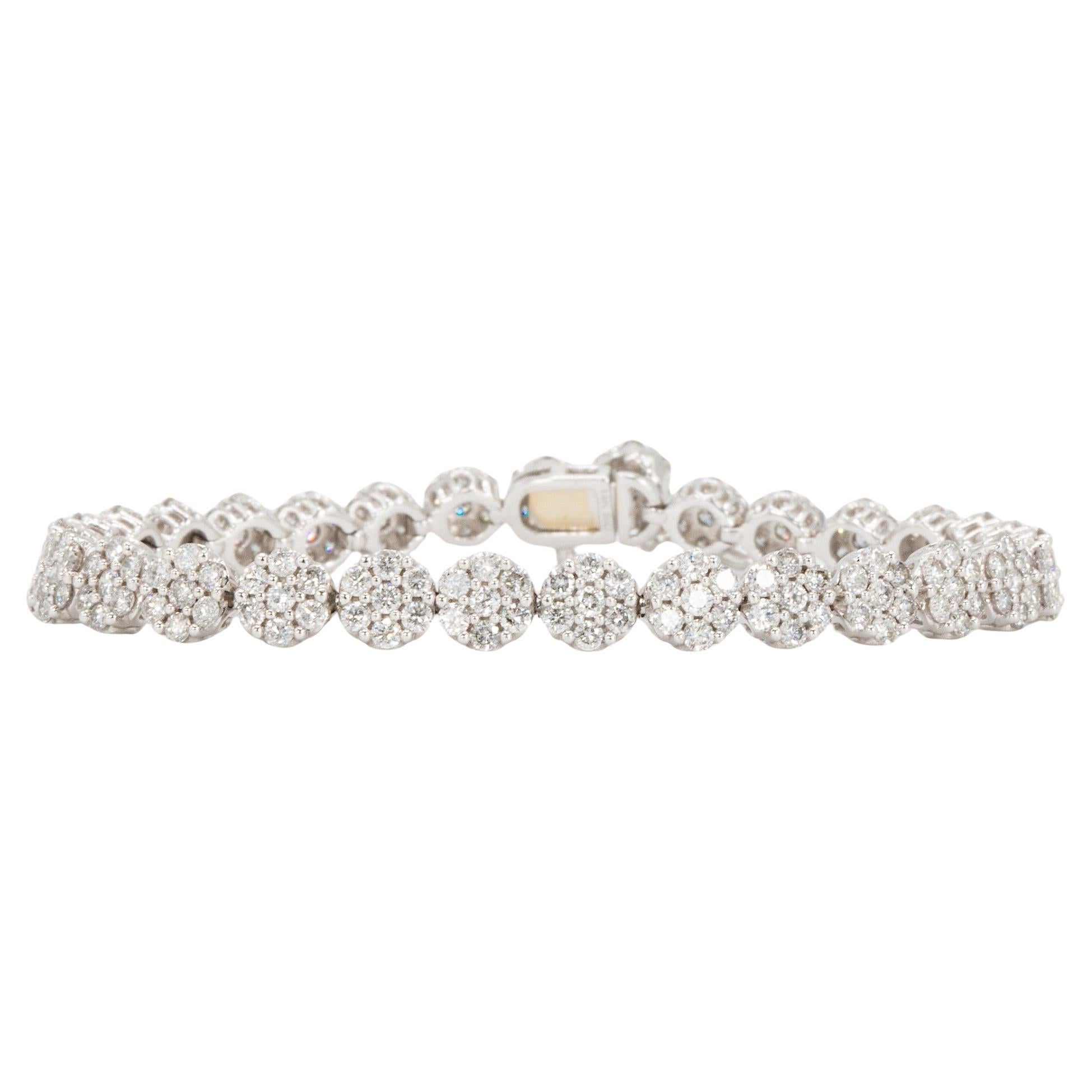 14k White Gold Floral Design Diamond Tennis Bracelet
