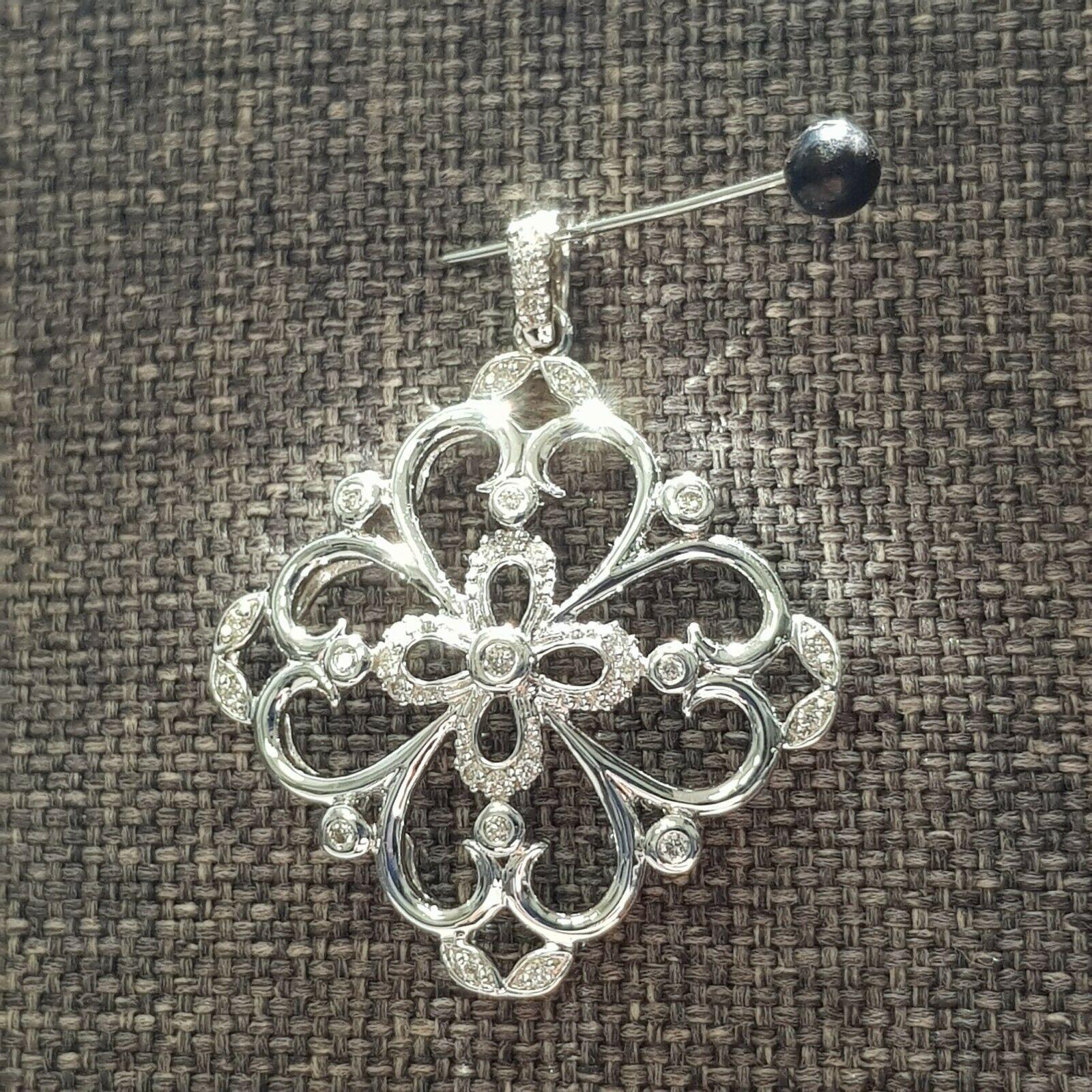 14 Karat White Gold Floral Design Pendant with Diamonds with .50 Points In New Condition In Los Angeles, CA