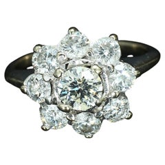 14k White Gold Floral Ring with Yellow & White Diamonds
