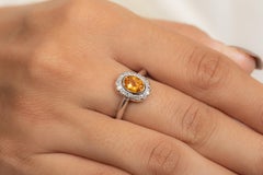 14K White Gold Flower Citrine Halo Diamond Ring