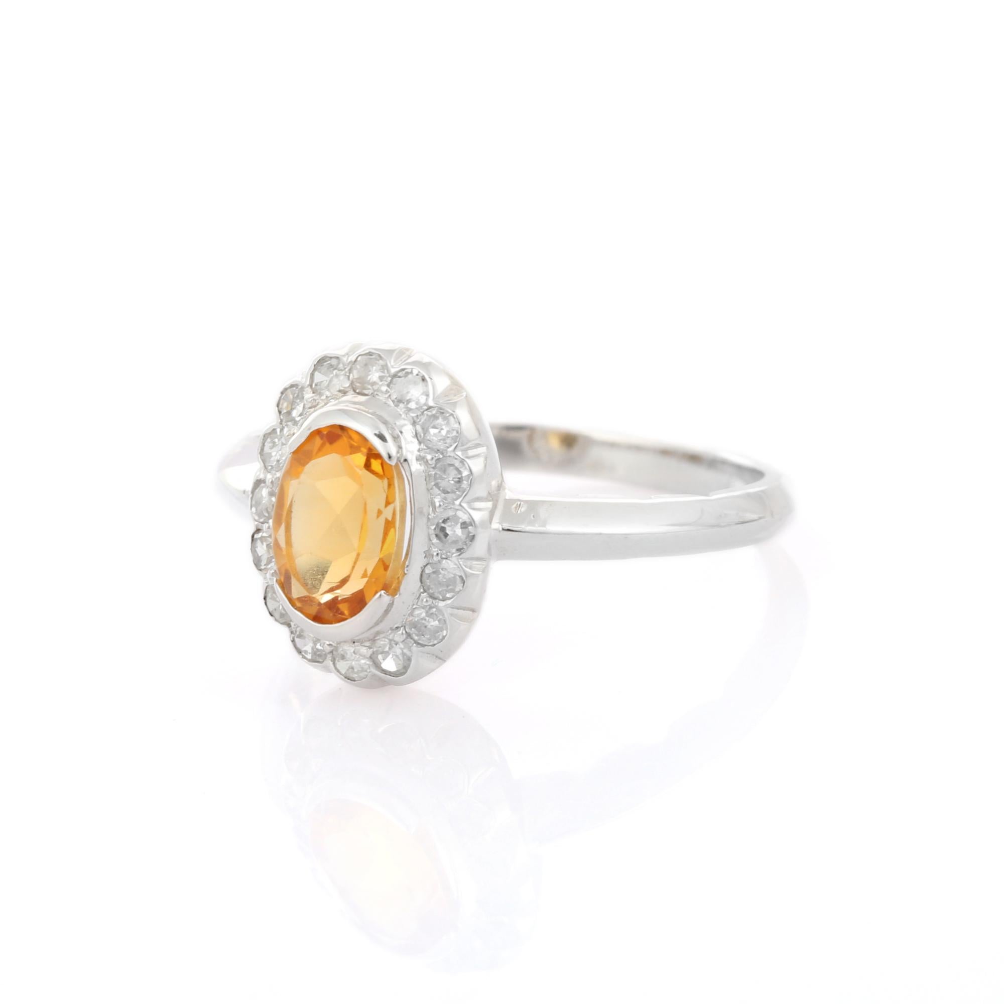 For Sale:  14K White Gold Flower Citrine Halo Diamond Ring 3