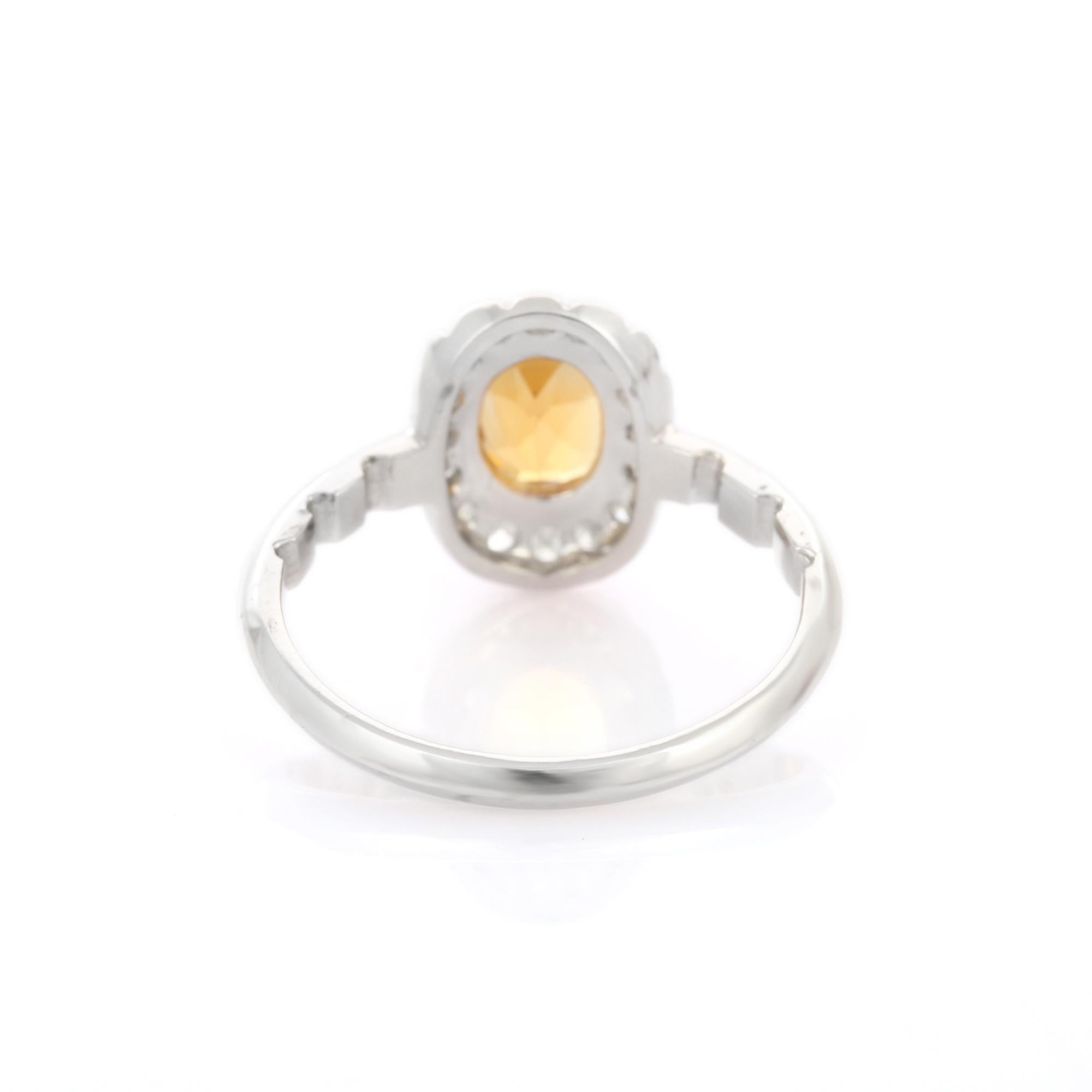 For Sale:  14K White Gold Flower Citrine Halo Diamond Ring 5