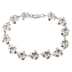 14K White Gold Flower Link Bracelet #16180