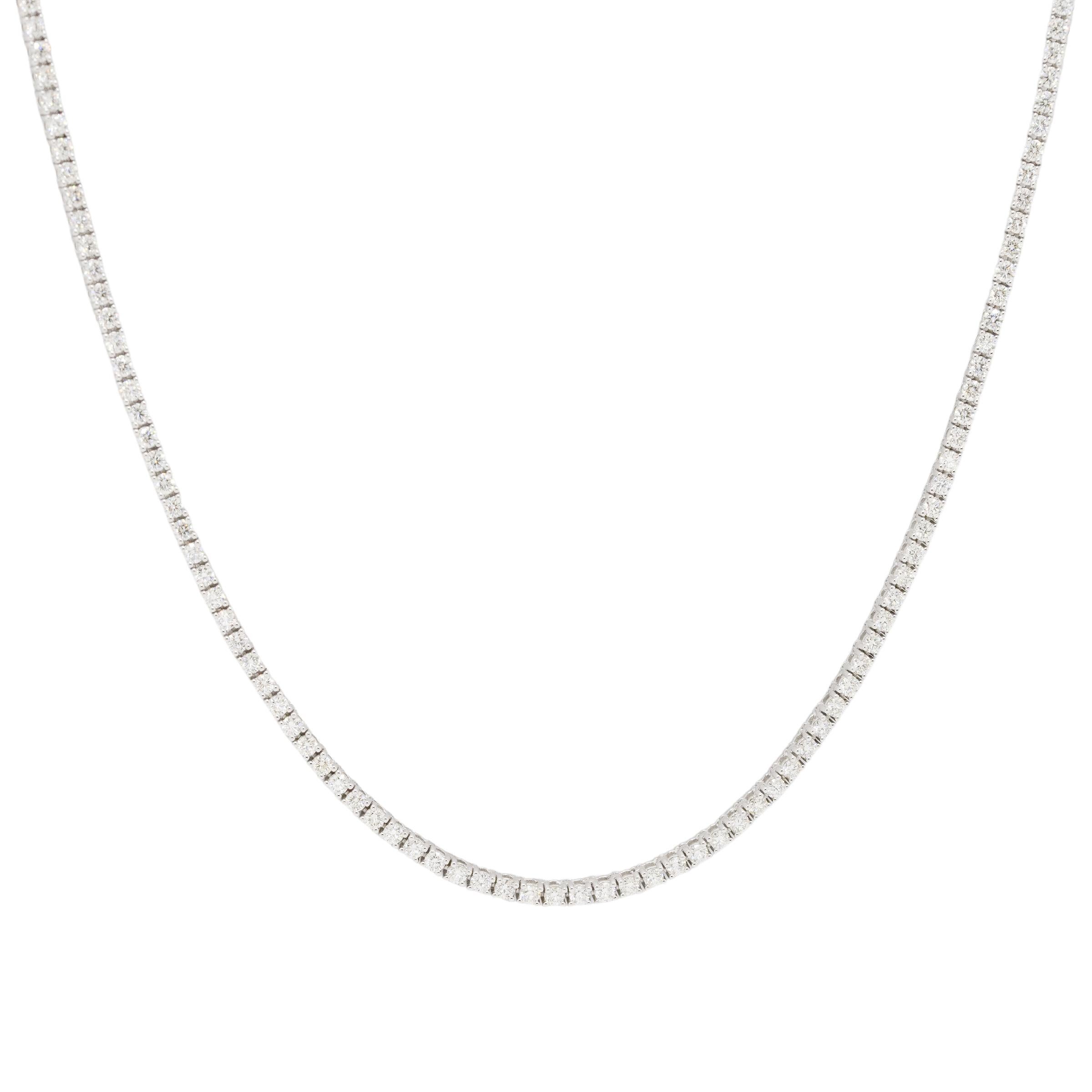 14k White Gold Flower Pendant on Natural Round Brilliant Diamond Tennis Necklace For Sale 4