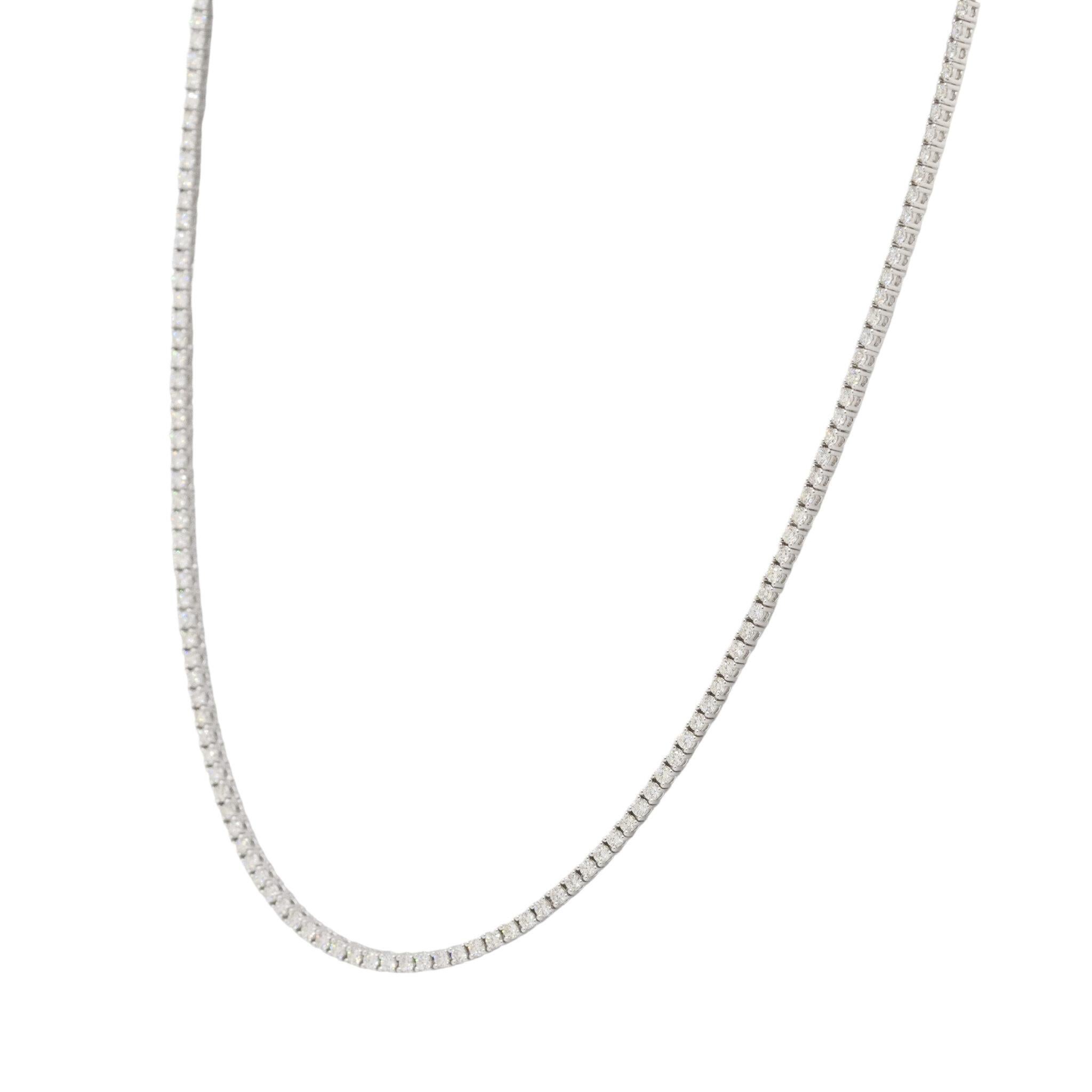 14k White Gold Flower Pendant on Natural Round Brilliant Diamond Tennis Necklace For Sale 5