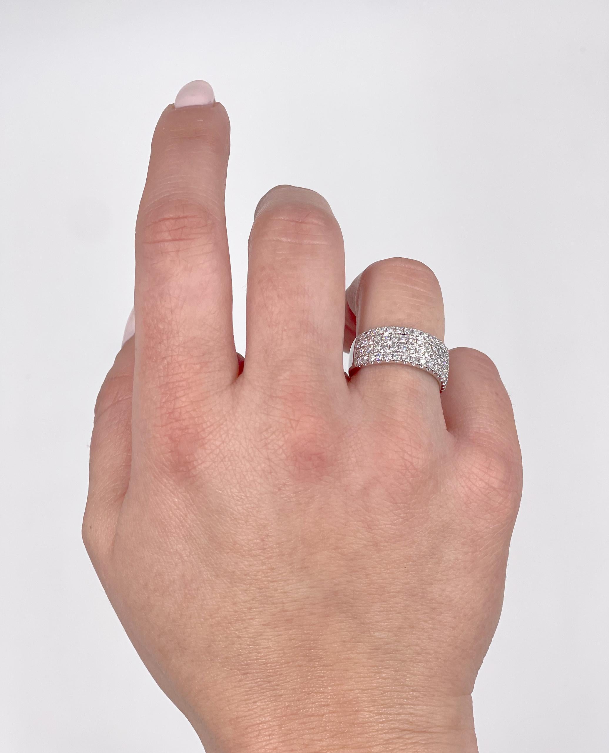 Women's 14K White Gold Four Row Diamond Ring For Sale