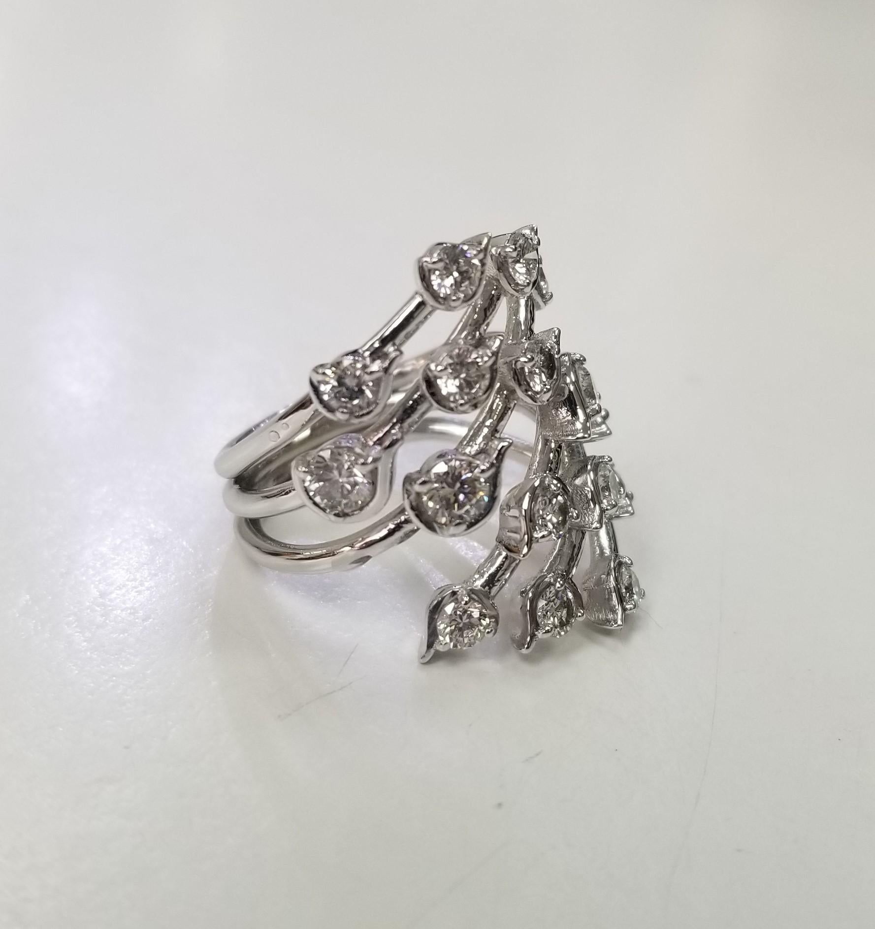 14k White gold Free-form diamond ring weighing 1.75cts.
Specifications:
*Motivated to Sell – Please make a Fair Offer*
    main stone: ROUND CUT DIAMOND
    DIAMONDS: 16 PCS
    carat total weight: 1.75 CARAT TOTAL WEIGHT
    color: G
    clarity: