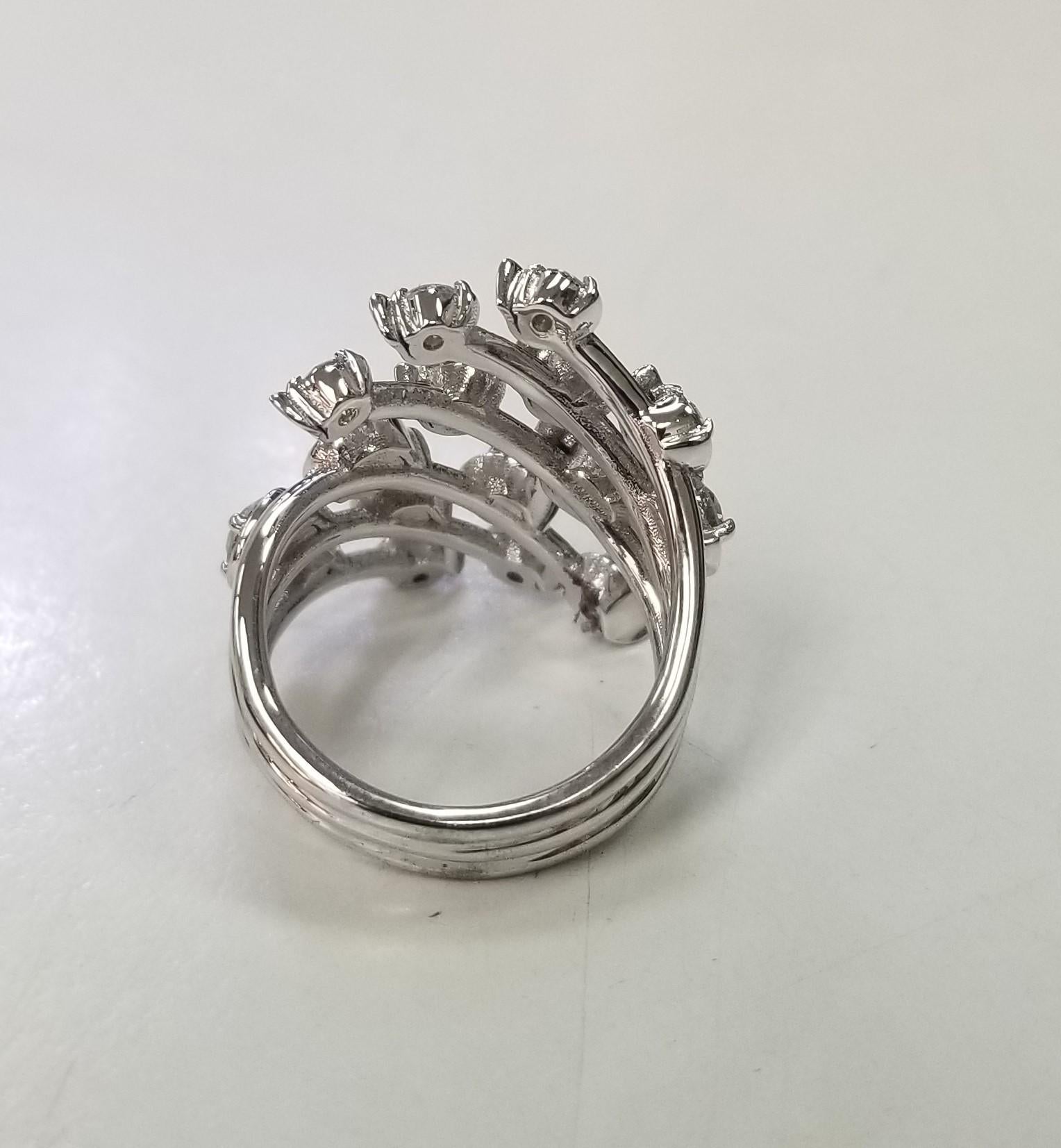 Modern 14k White Gold Free-Form Diamond Ring Weighing 1.75cts For Sale