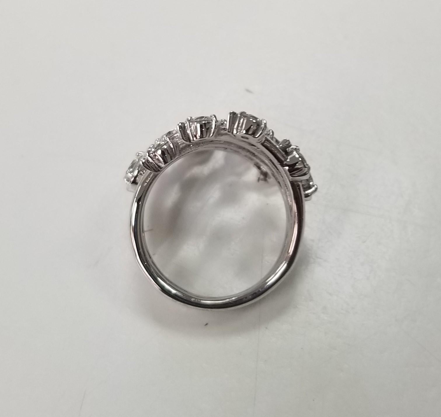 Baguette Cut 14k White Gold Free-Form Diamond Ring Weighing 1.75cts For Sale