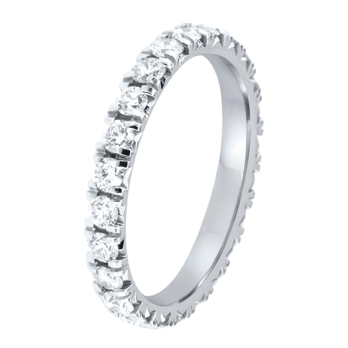 From our signature French-Pave wedding band collection, this Petite eternity ring features perfectly matched round brilliant diamonds. 24 ideal cut diamonds 1.22-carat total weight. F color vs2 -SI1 In Clarity. finger size 6.75