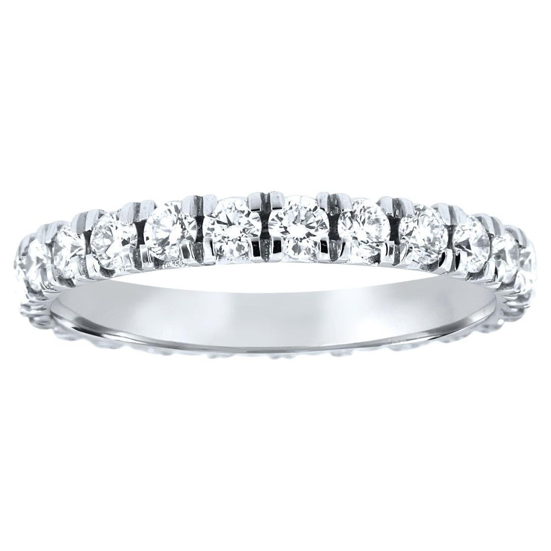 14K White Gold French Pave Diamond Eternity Ring, 1.22 Carat Total Weight