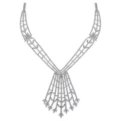 14K White Gold Fringe Bib Diamond Collar Necklace, 16.09ct.