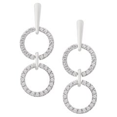14K White Gold Full Circle Link Dangling Diamond Earrings