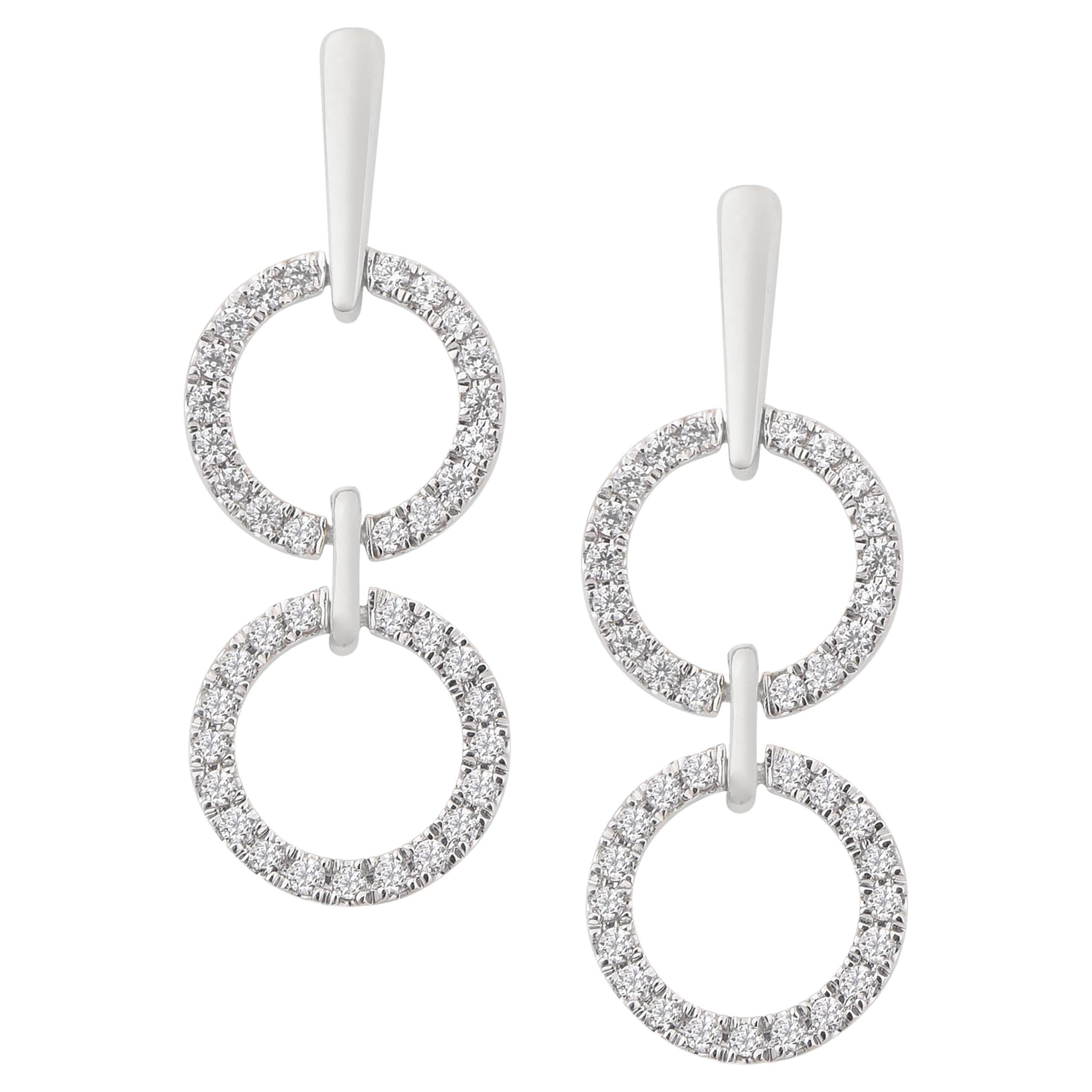 14K White Gold Full Circle Link Dangling Diamond Earrings For Sale