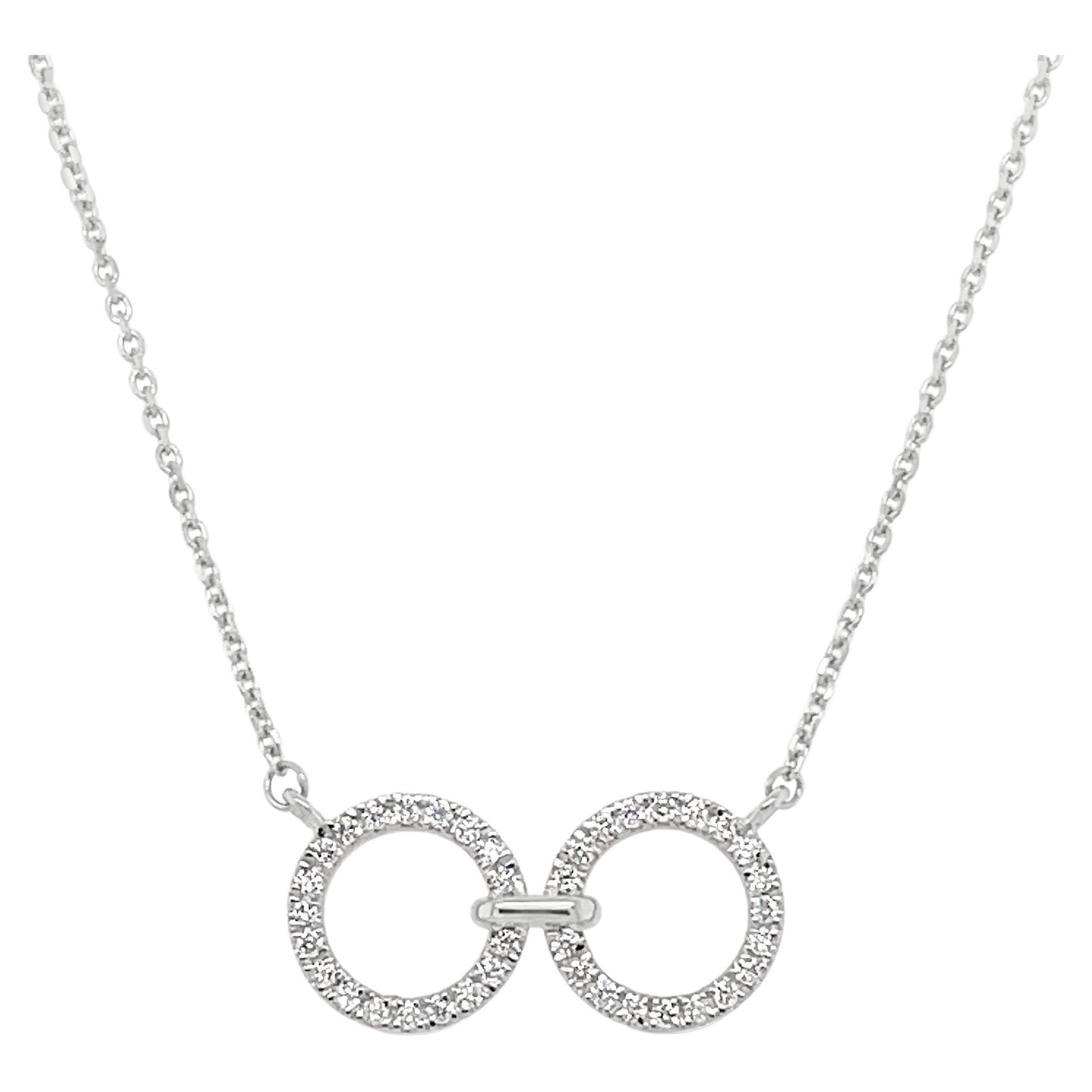 14K White Gold Full Circle Link Diamond Necklace For Sale