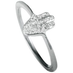 14 Karat White Gold Full Diamond Small Hamsa Ring
