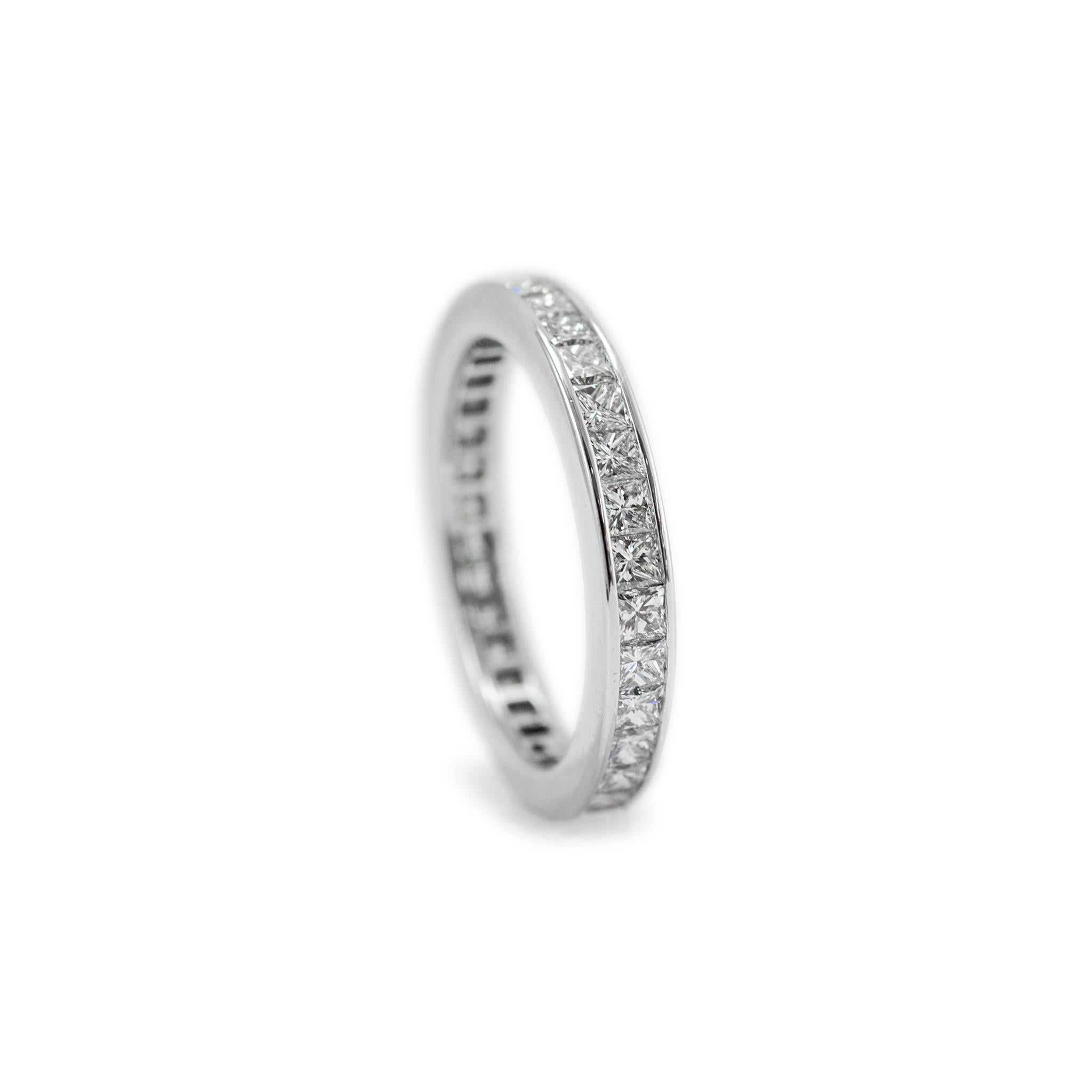 Women's 14K White Gold Full Eternity Channel Set Princess Cut Diamond Wedding Band For Sale