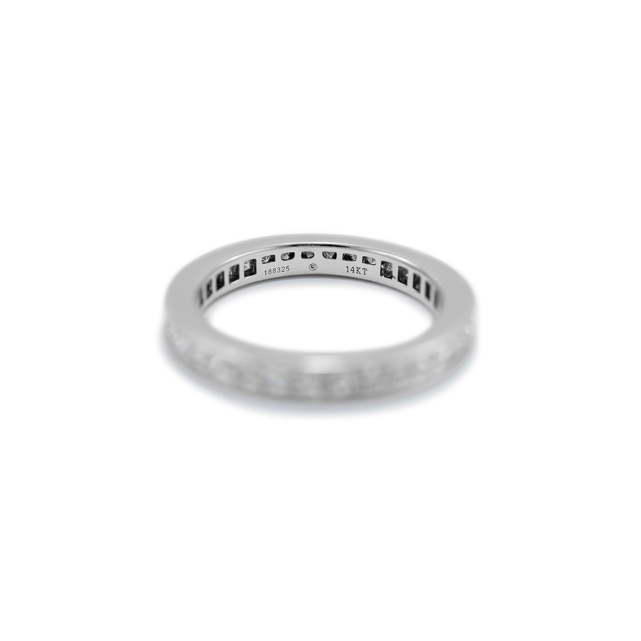 14K White Gold Full Eternity Channel Set Princess Cut Diamond Wedding Band For Sale 1