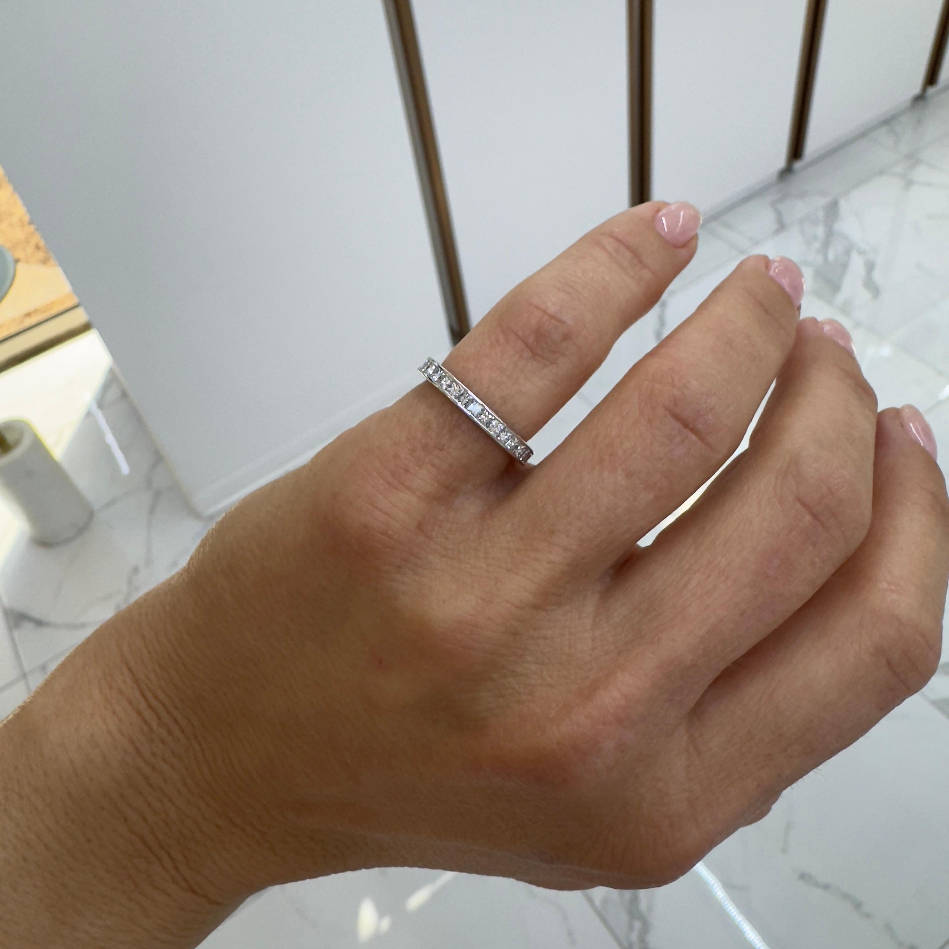 14K White Gold Full Eternity Channel Set Princess Cut Diamond Wedding Band For Sale 2