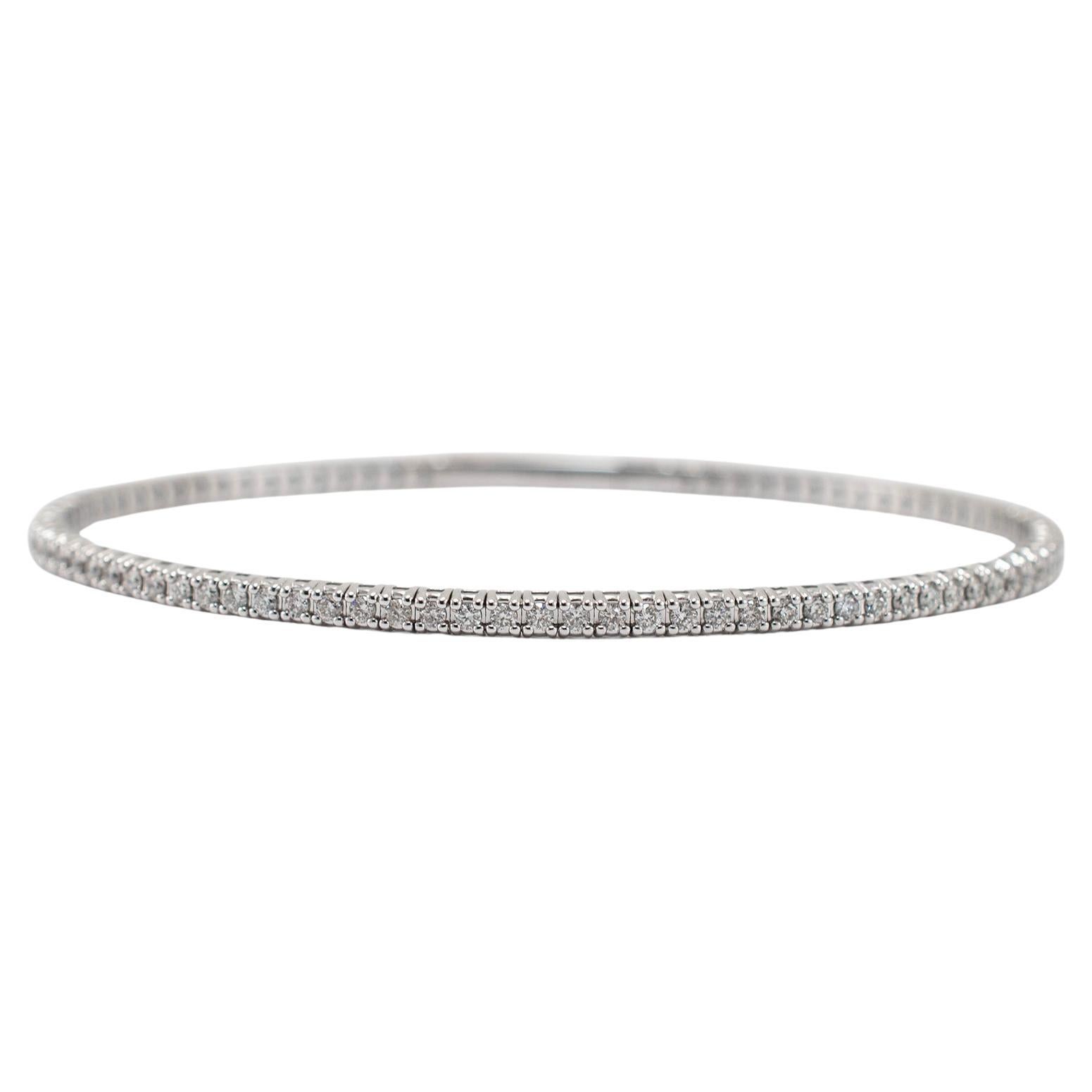 14K White Gold Full Eternity Tennis 1.15ct Diamond Flexible Bangle Bracelet