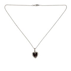14K White Gold Garnet & Diamond Heart Pendant Necklace #21676
