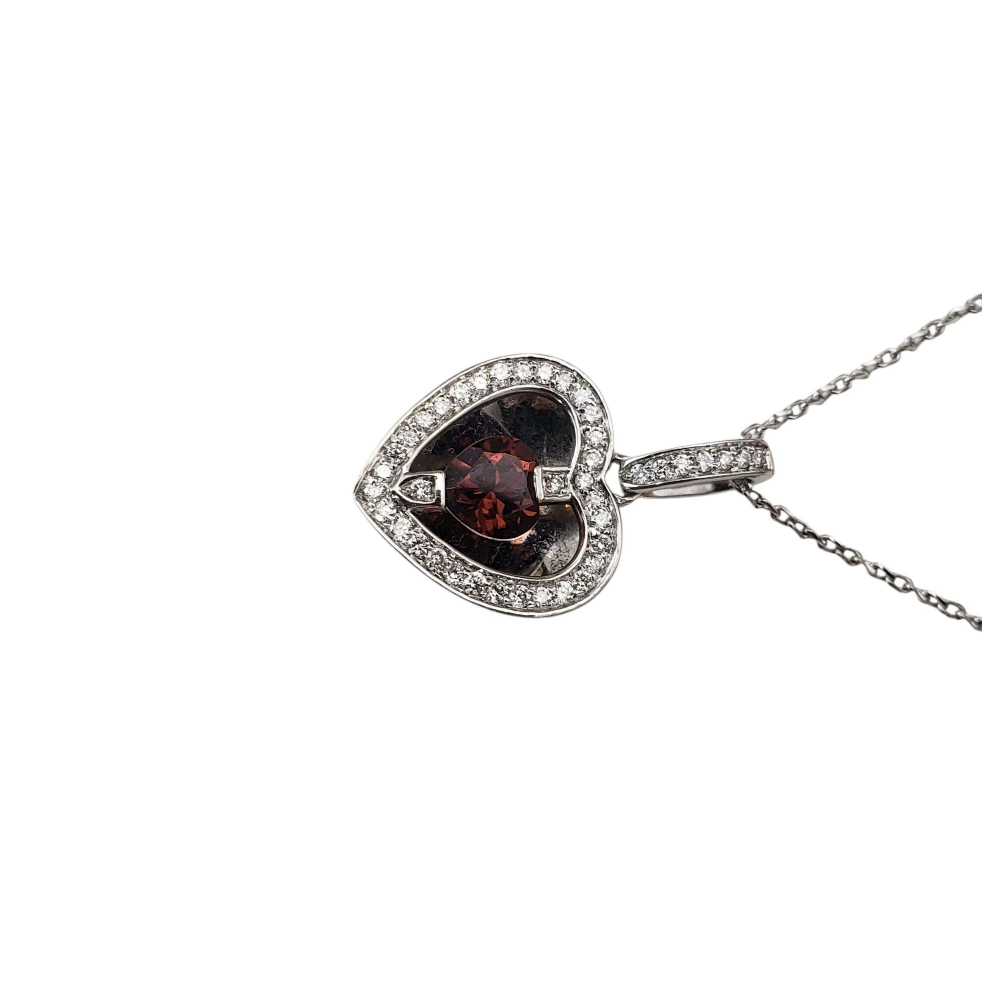 Taglio brillante 14K White Gold Garnet & Diamond Heart Pendant Necklace #21676 in vendita