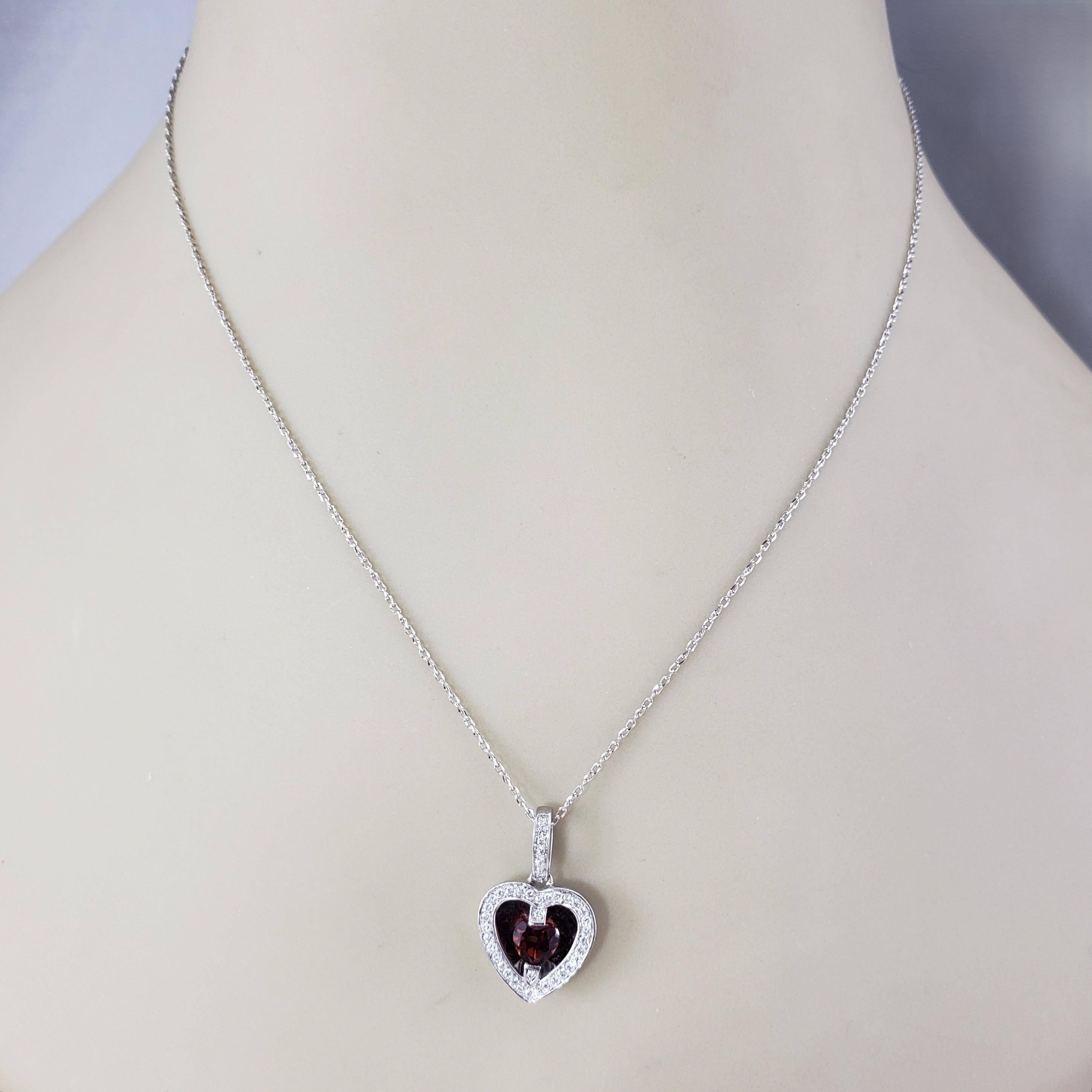 Donna 14K White Gold Garnet & Diamond Heart Pendant Necklace #21676 in vendita