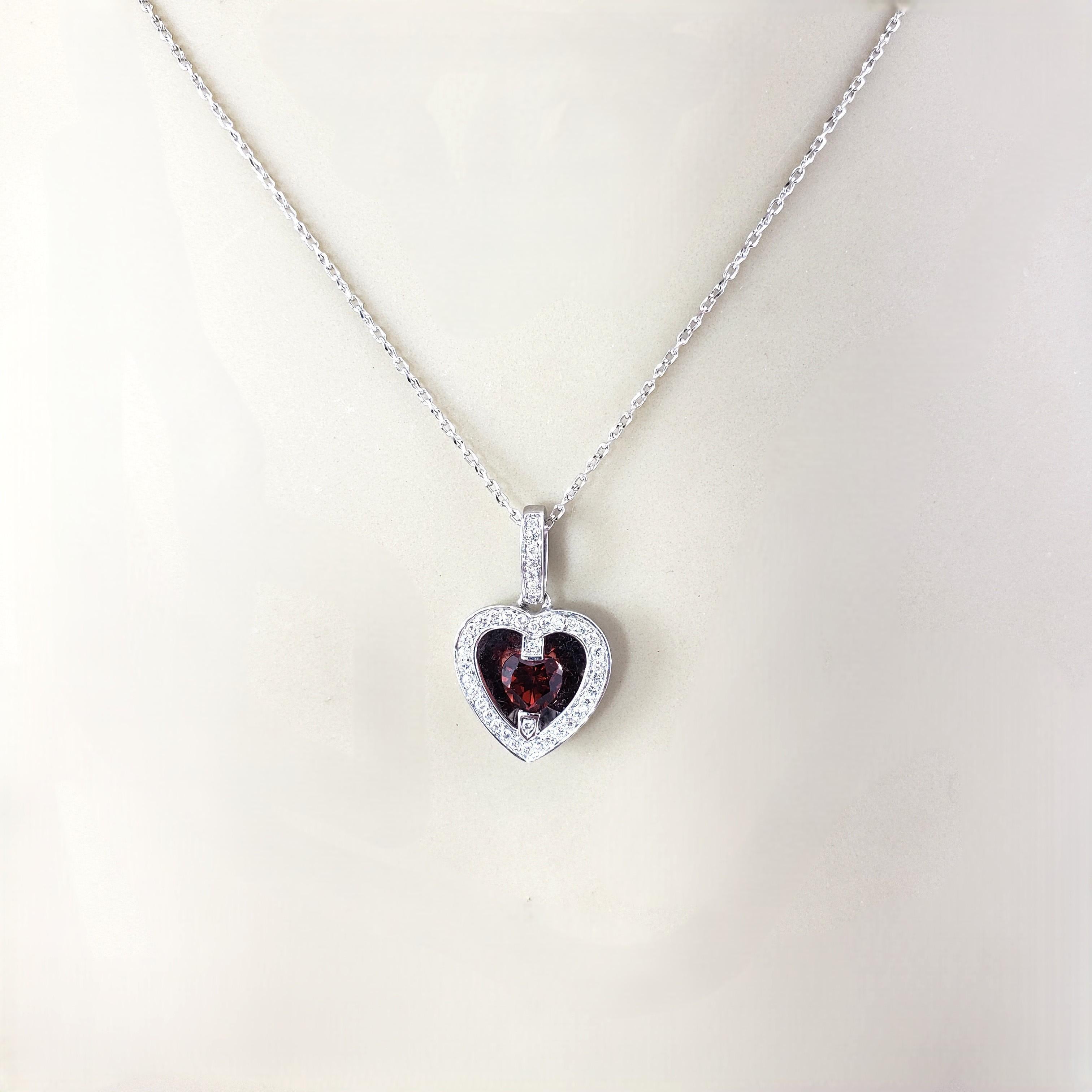 14K White Gold Garnet & Diamond Heart Pendant Necklace #21676 in vendita 1