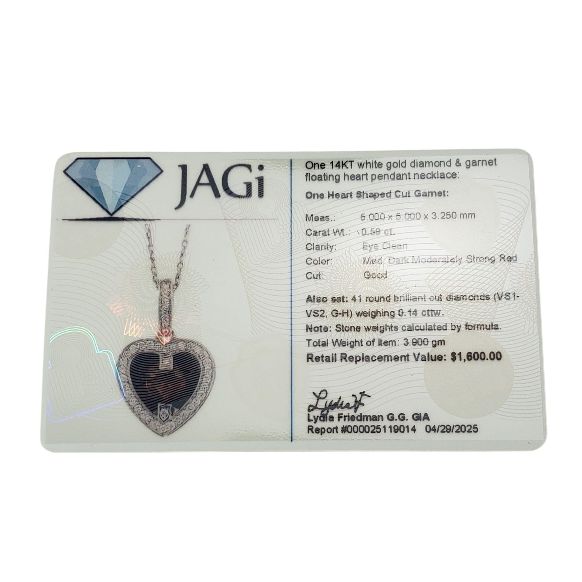 14K White Gold Garnet & Diamond Heart Pendant Necklace #21676 in vendita 2