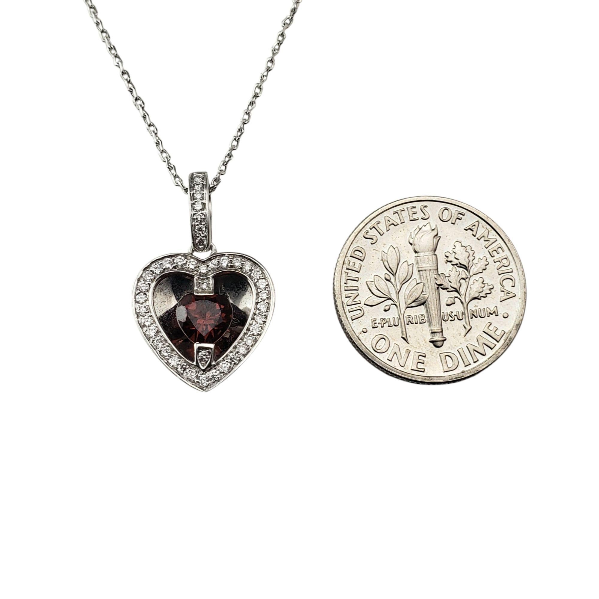 14K White Gold Garnet & Diamond Heart Pendant Necklace #21676 in vendita 3