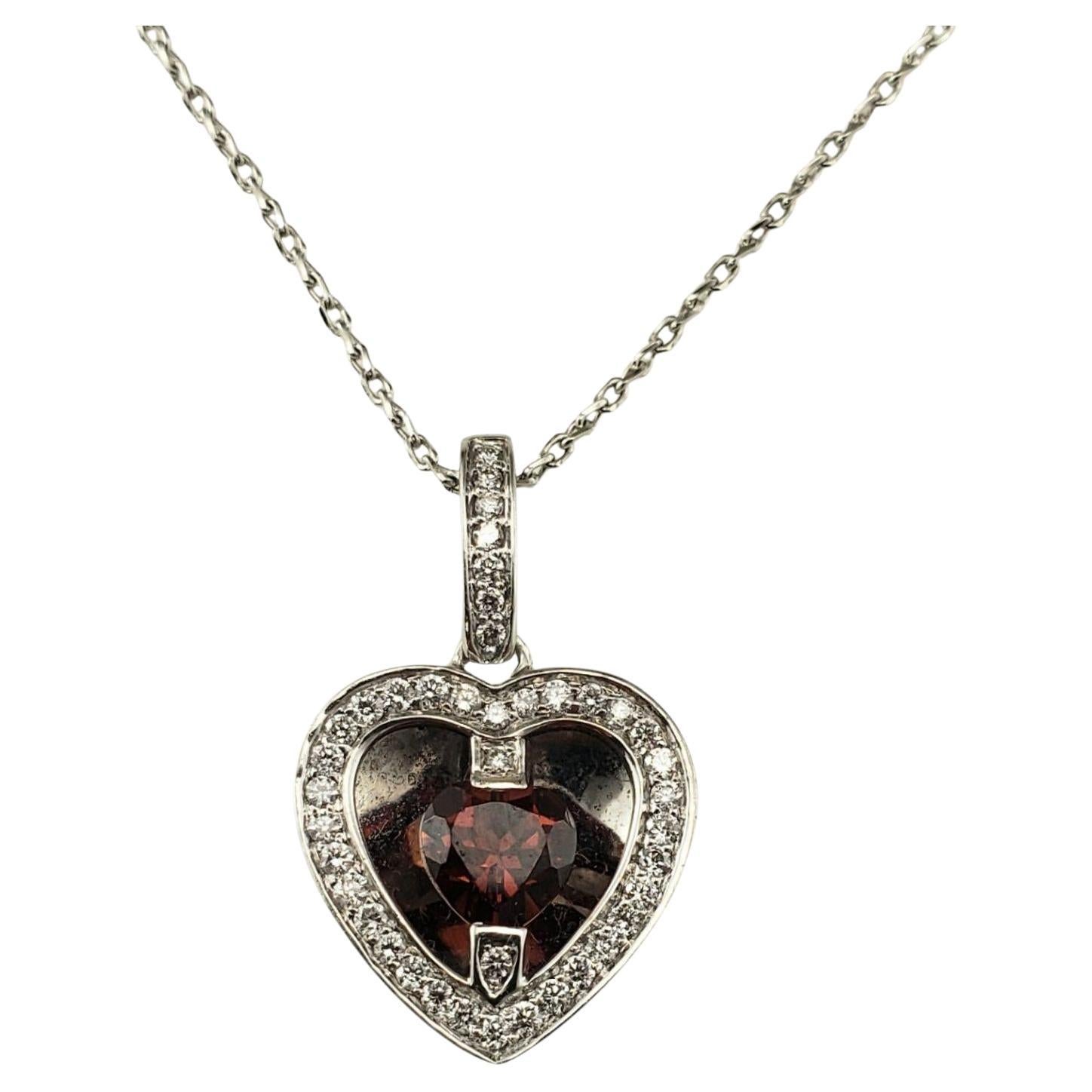 14K White Gold Garnet & Diamond Heart Pendant Necklace #21676