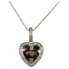 14K White Gold Garnet & Diamond Heart Pendant Necklace #21676