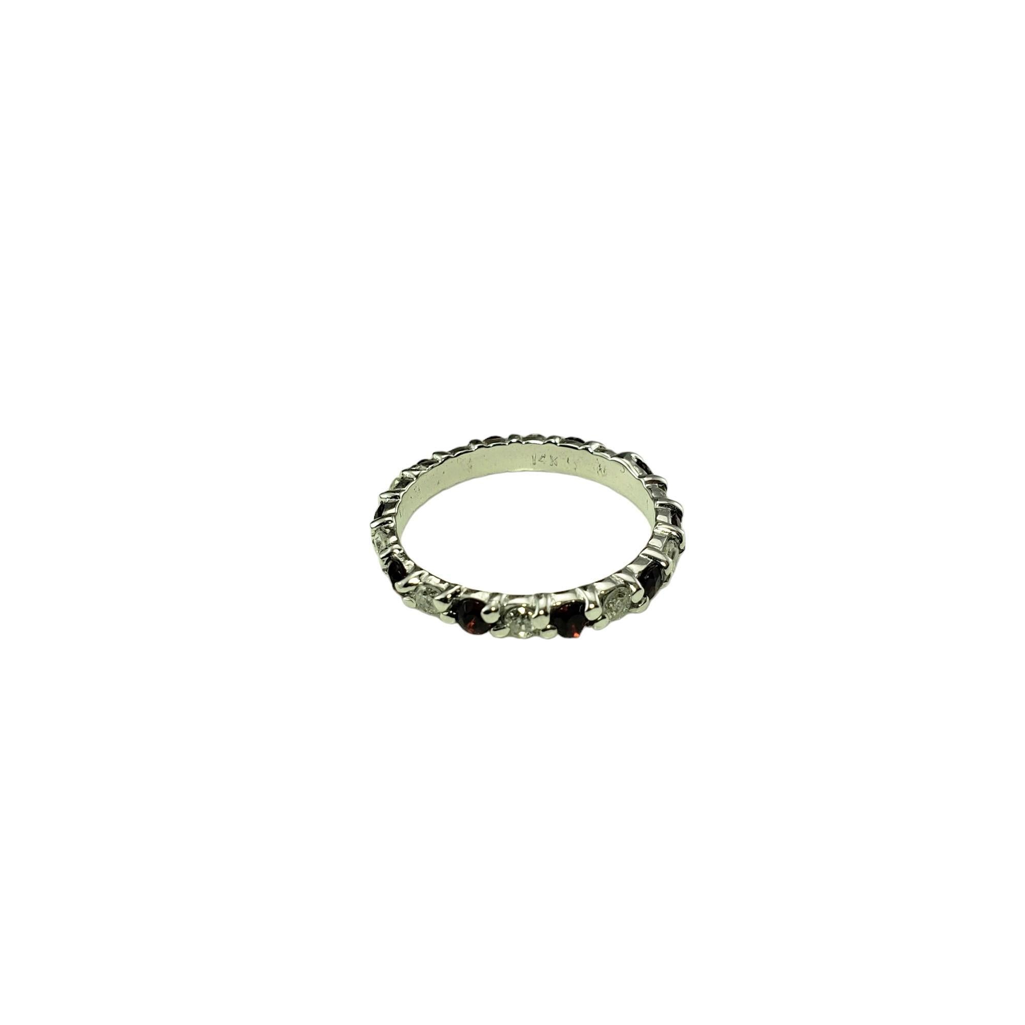 Round Cut 14K White Gold Garnet & Diamond Ring Size 6.25 #15744 For Sale