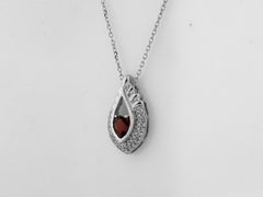 14K White Gold Garnet & Diamond Teardrop Pendant Necklace