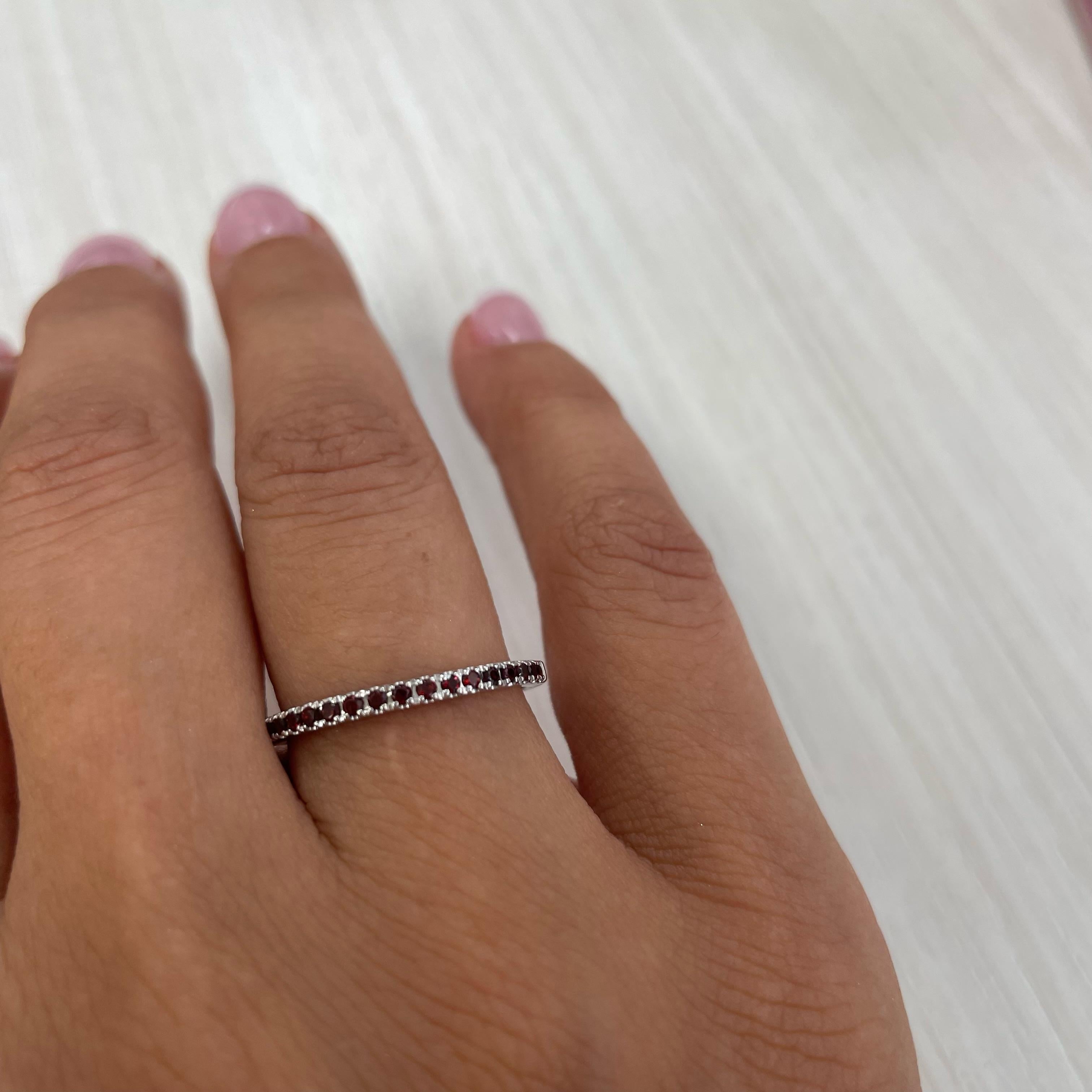 Charming Design - This stackable half-way around band is made of 14K gold and features round Garnet approximately 0.17cts, available in  white, yellow and rose gold
 Measurements for ring size: The finger Size of this sapphire ring is 6.5 and your