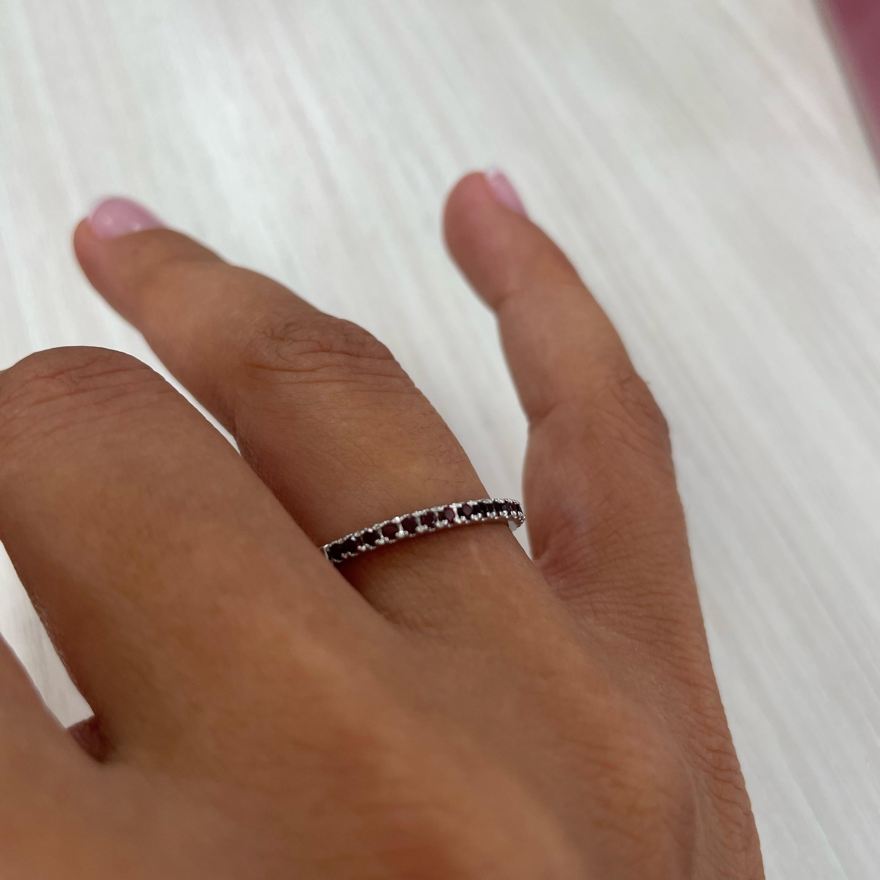 Contemporary 14K White Gold Garnet Half-Way Around Band for Her For Sale