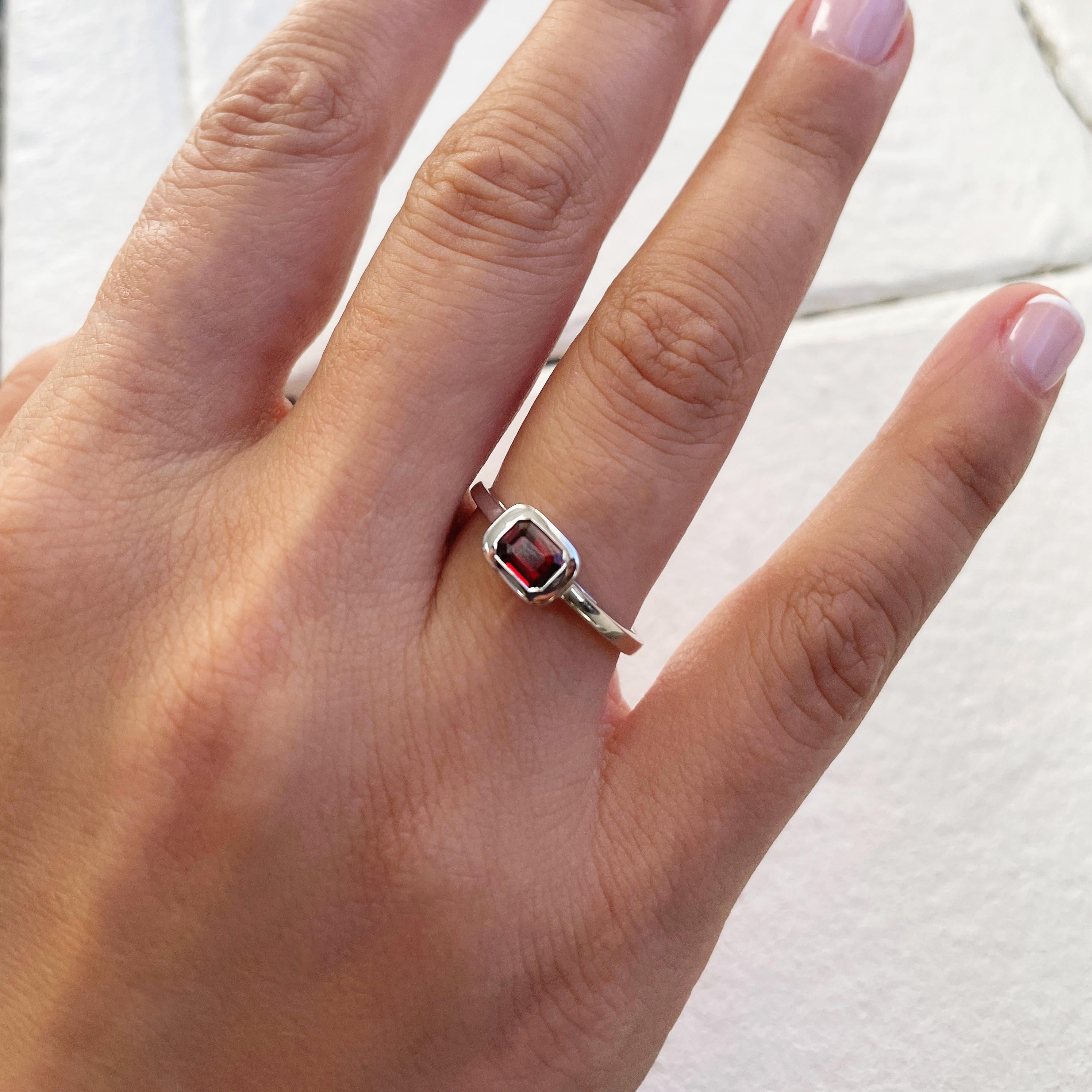 Charming Design - This stackable ring features a 14k gold band, and a emerald cut shaped gorgeous Garnet approximately 0.50cts, available in  white, yellow and rose gold
 Measurements for ring size: The finger Size of this sapphire ring is 6.5 and