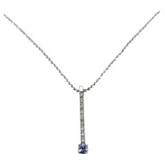 14K White Gold Gemstone and Diamond Bar Pendant Necklace #24379