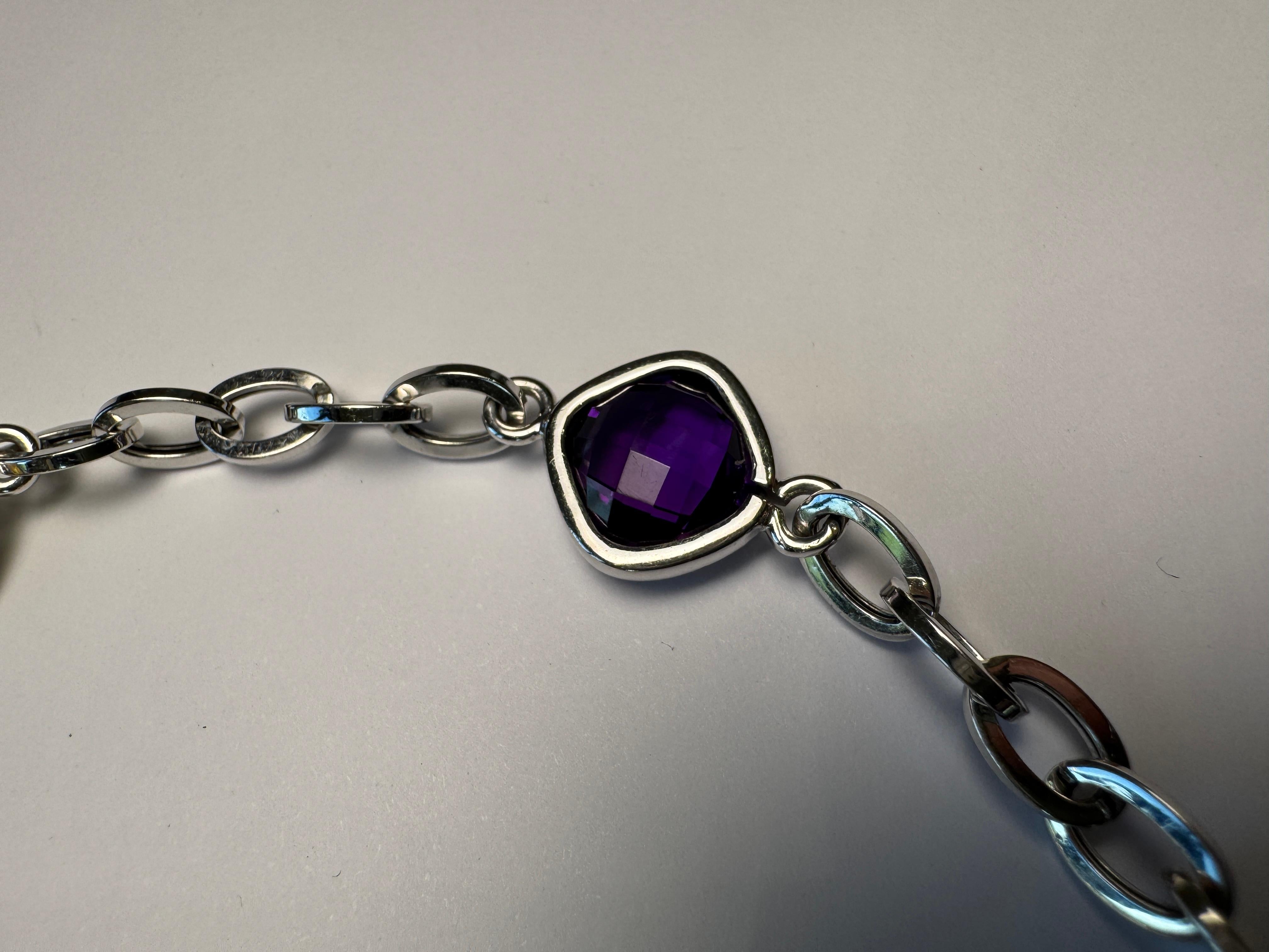 Bracelet de pierres précieuses en or blanc 14k Améthyste Citrine Topaze 7.5