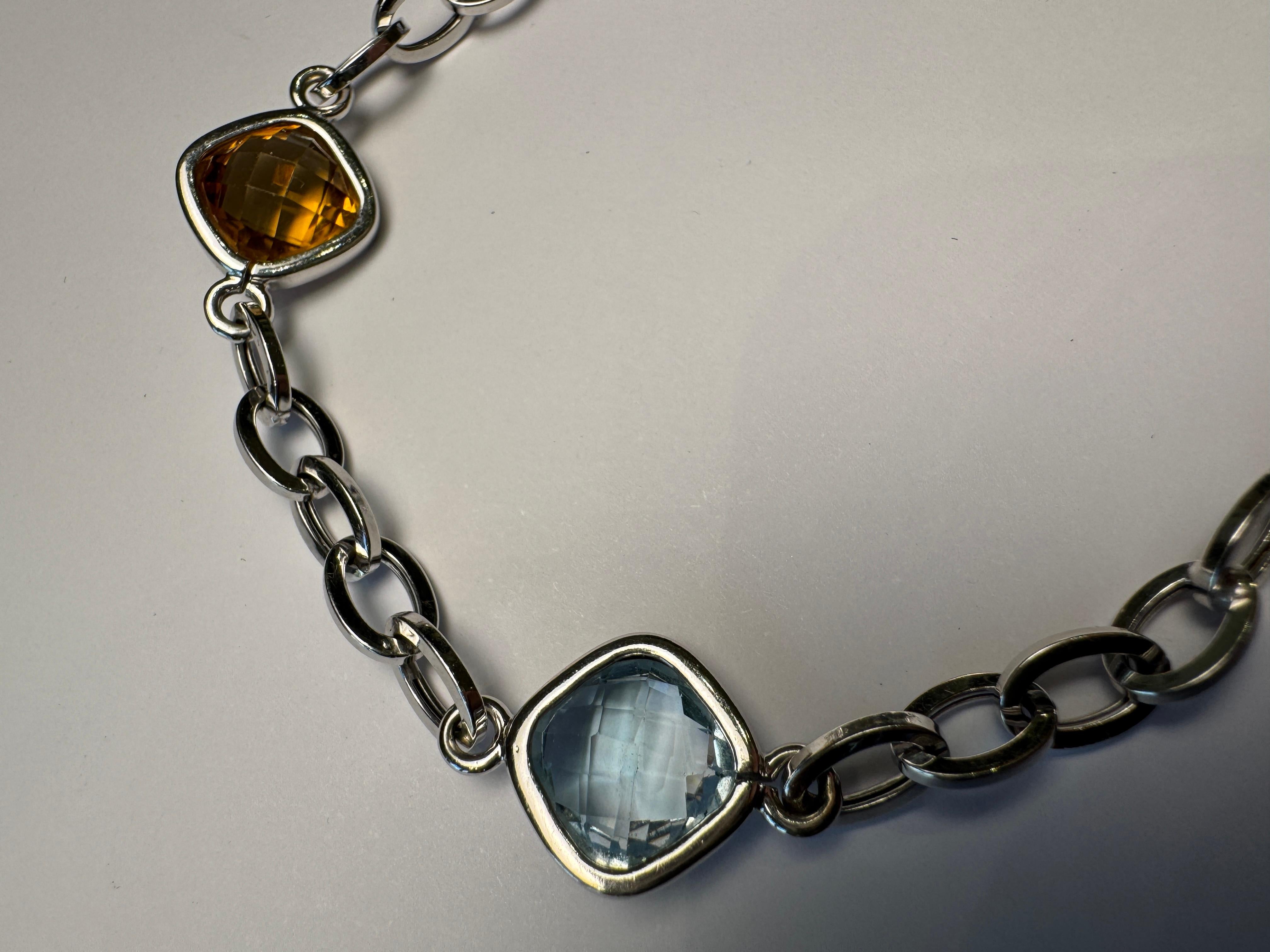 Bracelet de pierres précieuses en or blanc 14k Améthyste Citrine Topaze 7.5