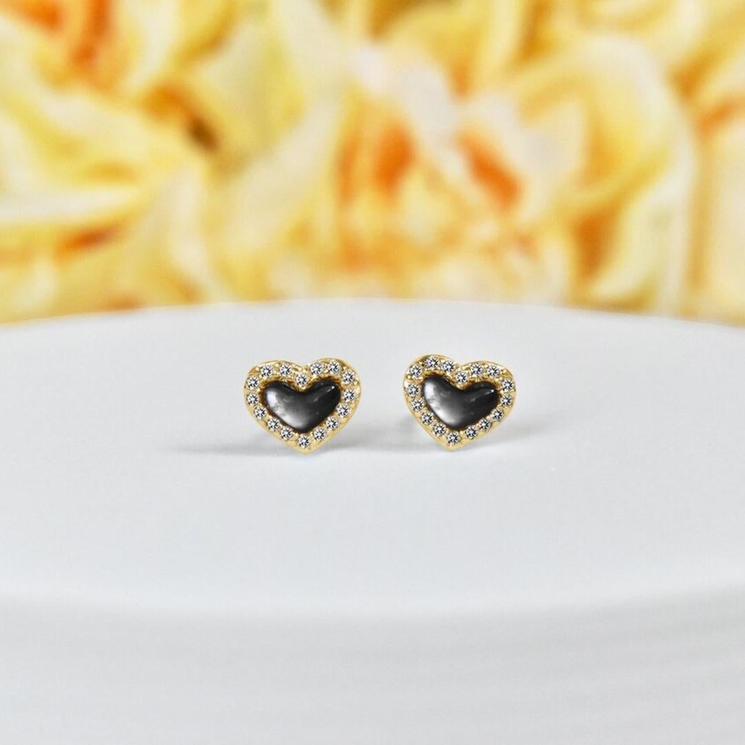 14K Gold Gemstone Heart Stud Earrings Gemstone Option For Sale 5