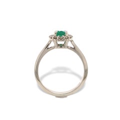 14K White Gold Genuine .59ct Emerald and Diamond Halo Ring size 6.5