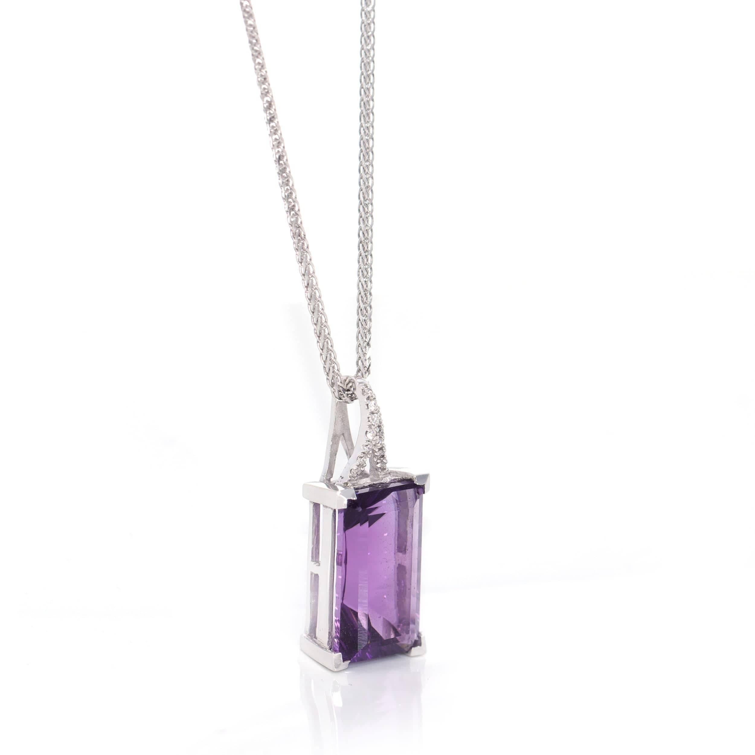 Artist 14k White Gold Genuine AAA Royal Amethyst Pendant Necklace For Sale