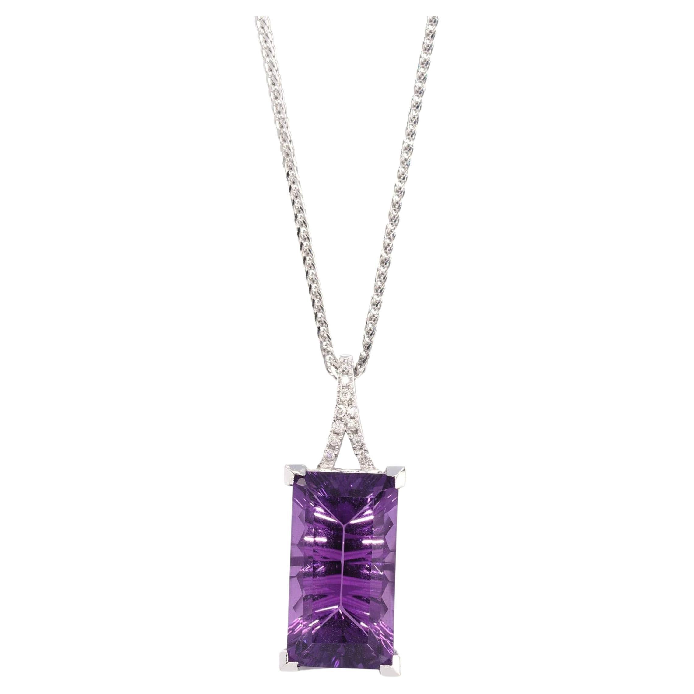 14k White Gold Genuine AAA Royal Amethyst Pendant Necklace For Sale