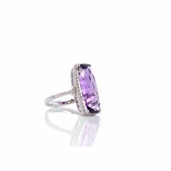 Anello con ametista autentica in oro bianco 14k e diamanti