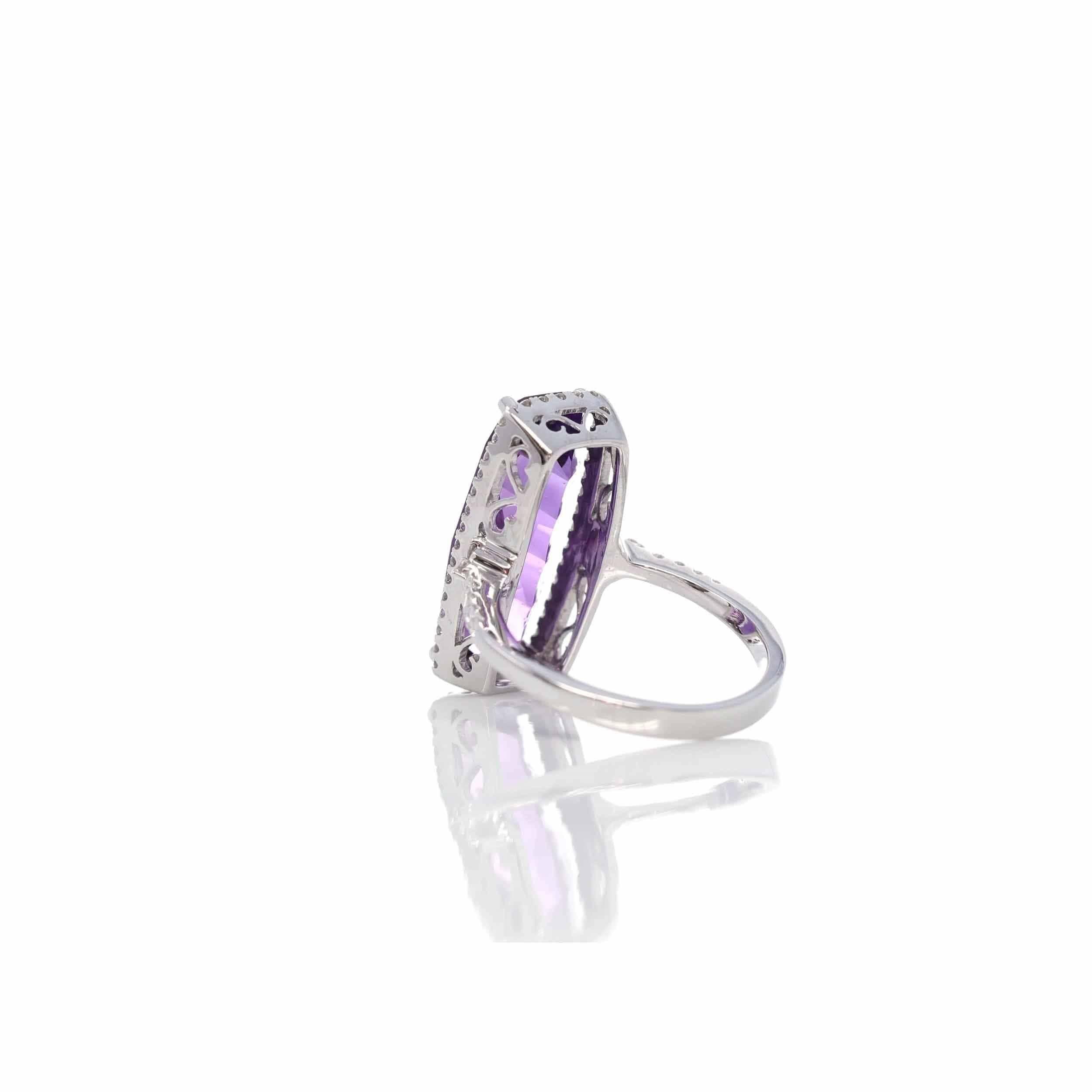 Artist 14k White Gold Genuine Amethyst Ring with Diamonds For Sale