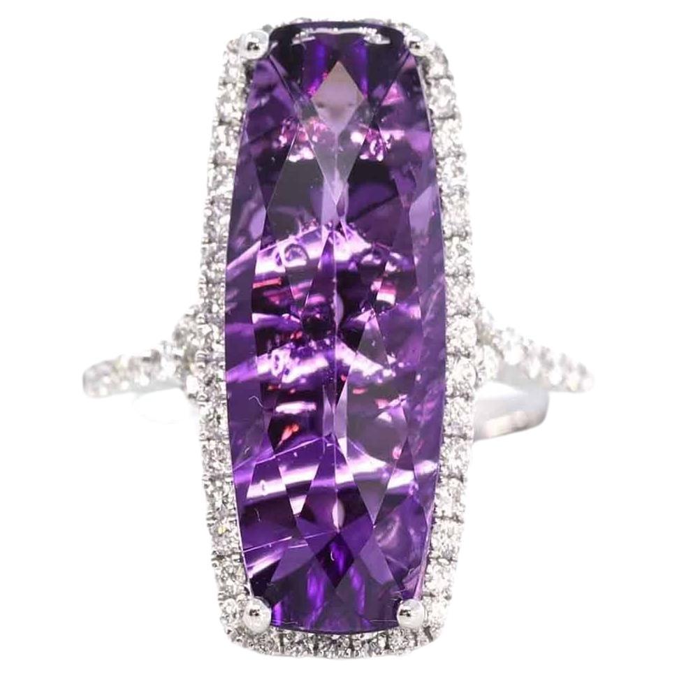 14k White Gold Genuine Amethyst Ring with Diamonds For Sale