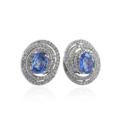 14k White Gold Genuine Double Cut Diamond Blue Sapphire Stud Earrings Jewelry